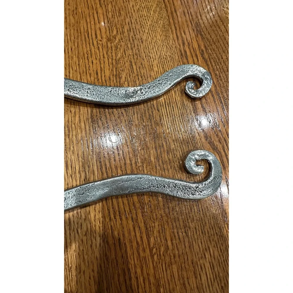 Vintage Patrick Meyer Pewter Spiral Salad‎ Servers Brutalist Handcrafted Signed